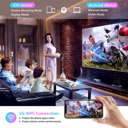 Native 1080P 5G WiFi Bluetooth Projector, 15000LM Full HD Movie Projector, 300&quot; Display for Outdoor Movies Support 4k Home Theater, Compatible with iOS/Android/PC/XBox/PS4/TV