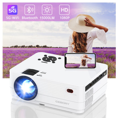 Native 1080P 5G WiFi Bluetooth Projector, 15000LM Full HD Movie Projector, 300&quot; Display for Outdoor Movies Support 4k Home Theater, Compatible with iOS/Android/PC/XBox/PS4/TV