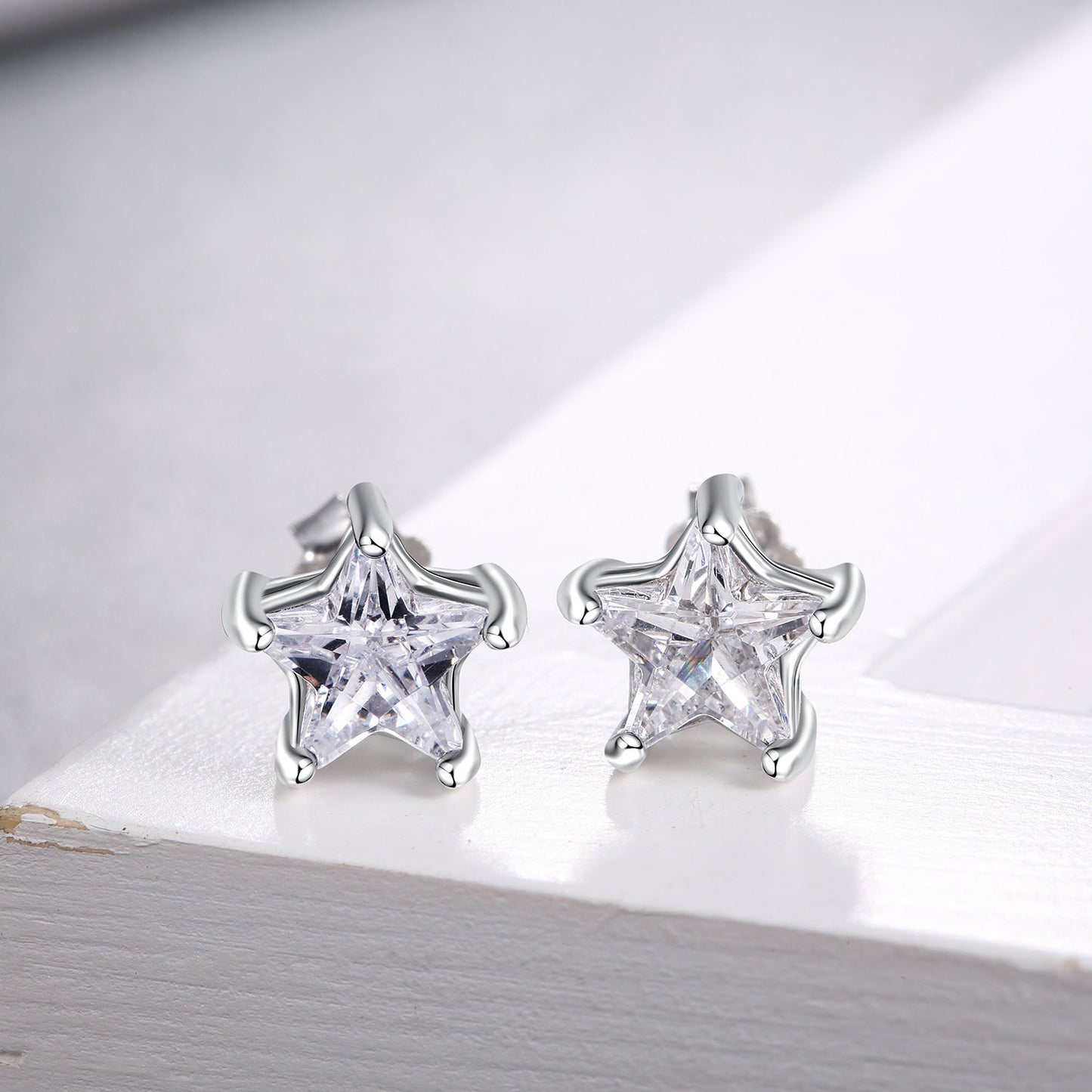 Sterling Silver Stud Earrings 5 Point Star Cubic Zirconia Ear Stud for Women Men Girl CZ 5mm-7mm