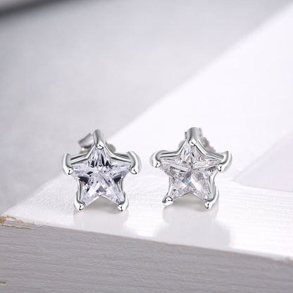 Sterling Silver Stud Earrings 5 Point Star Cubic Zirconia Ear Stud for Women Men Girl CZ 5mm-7mm