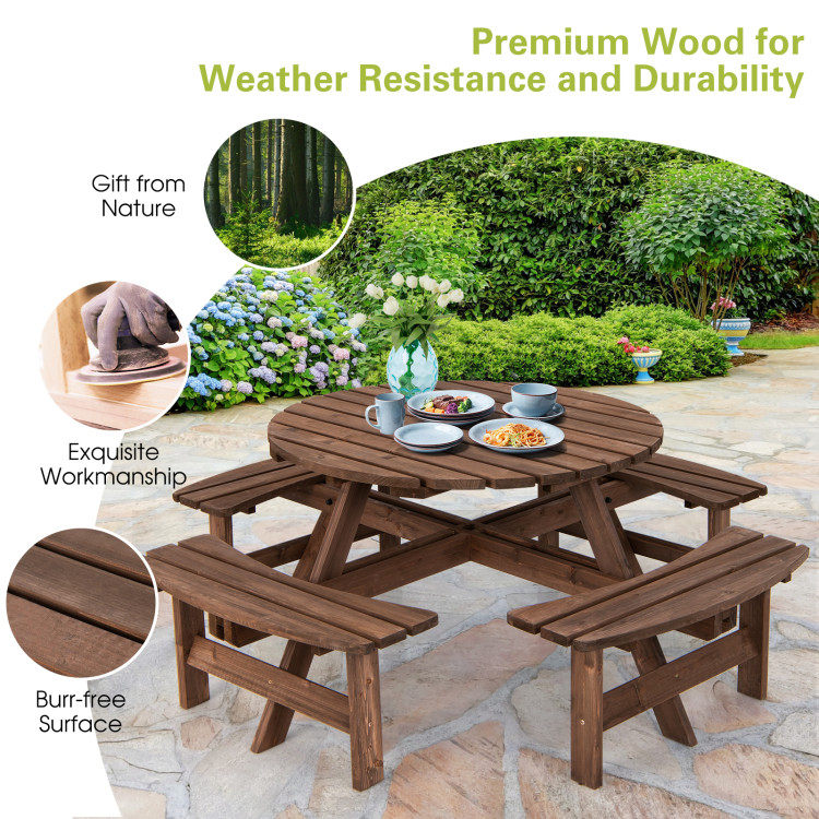 Patio 8 Seat Wood Picnic Dining Seat Bench Set