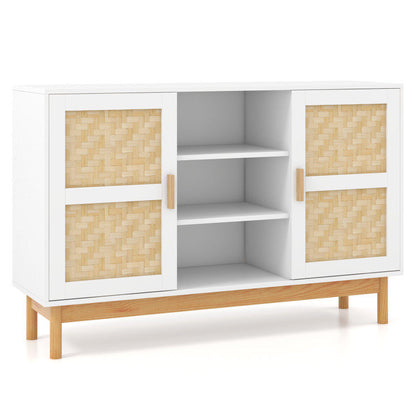 48 Inch Sideboard Buffet Cabinet Floor Storage Cabinet with 2 Bamboo Woven Doors