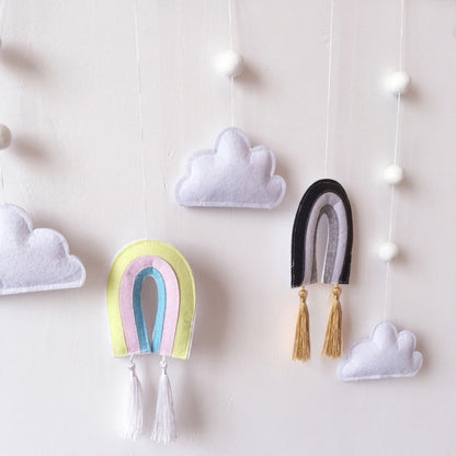 Wooden stick rainbow felt pendant wall decoration