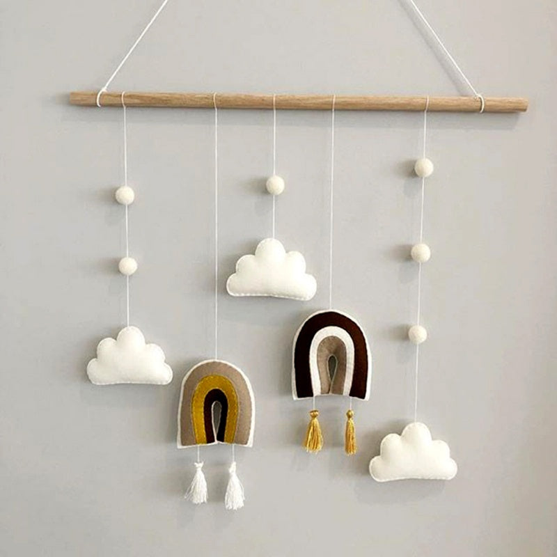 Wooden stick rainbow felt pendant wall decoration