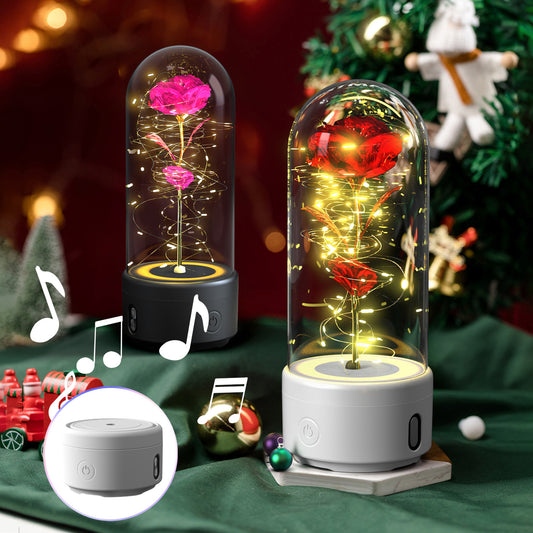 Creative 2 In 1 Rose Flowers LED Light And Bluetooth Speaker Valentine's Day Gift Rose Luminous Night Light Ornament In Glass Cover