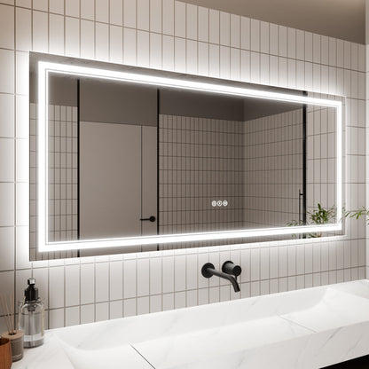 LED Bathroom Vanity Mirror with Light, 28 x 60 inch, Anti Fog, Dimmable,Tricolor temperature，Backlit &amp; Frontlit，Both Vertical and Horizontal Wall Mounted Vanity Mirror（28 x 60)