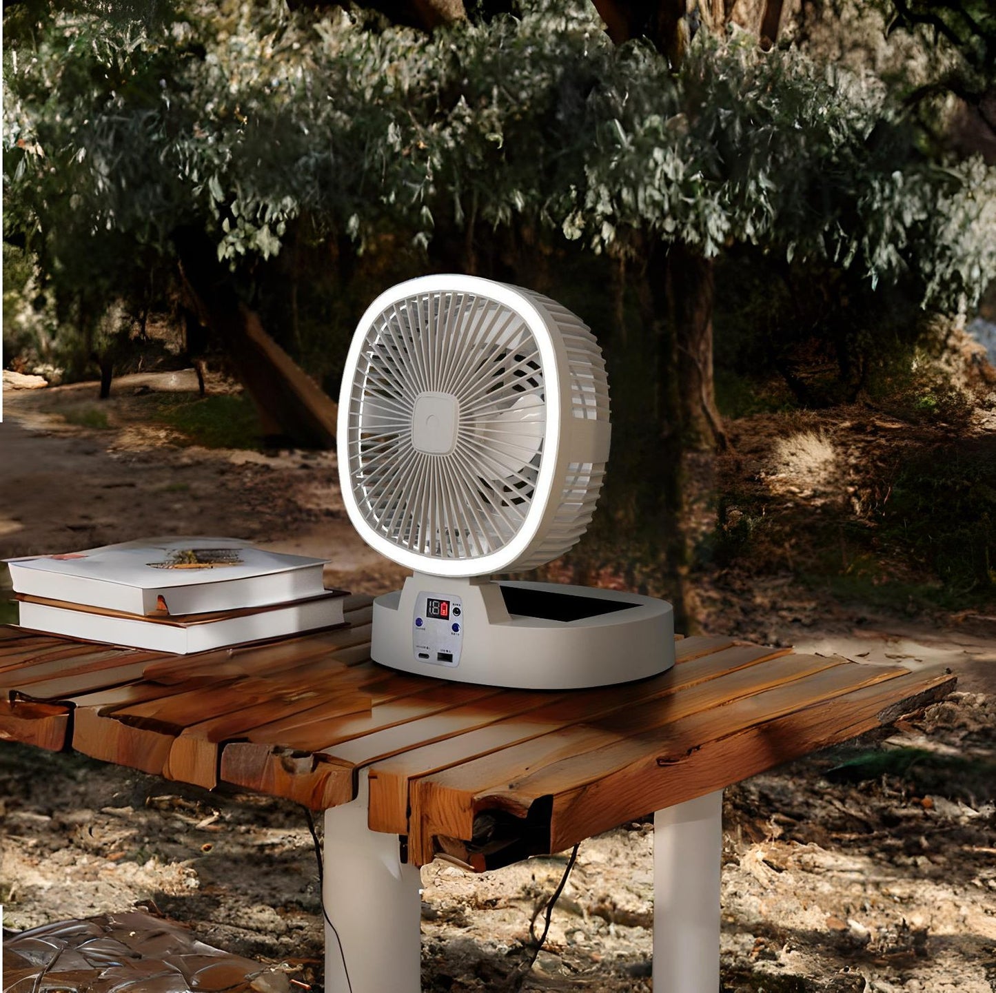 Solar Power Portable Fan Outdoor Fan with LED Lights