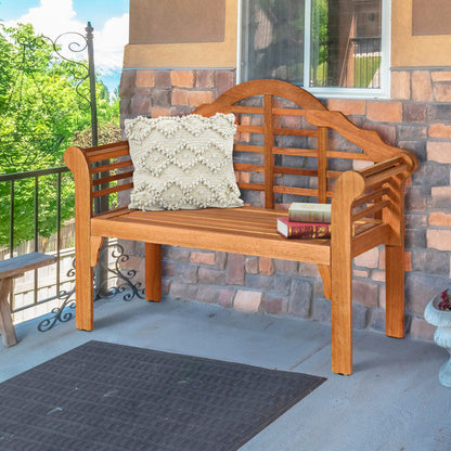 49 Inch Eucalyptus Wood Outdoor Folding Bench with Backrest Armrest for Patio Garden