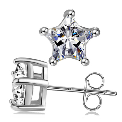 Sterling Silver Stud Earrings 5 Point Star Cubic Zirconia Ear Stud for Women Men Girl CZ 5mm-7mm