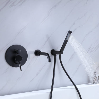 2-Handle Tub Spot Wall Mount Rain Mixer Shower Faucet Tub and Shower Faucet with Hand Shower in Black Valve Included