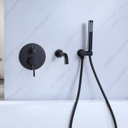 2-Handle Tub Spot Wall Mount Rain Mixer Shower Faucet Tub and Shower Faucet with Hand Shower in Black Valve Included