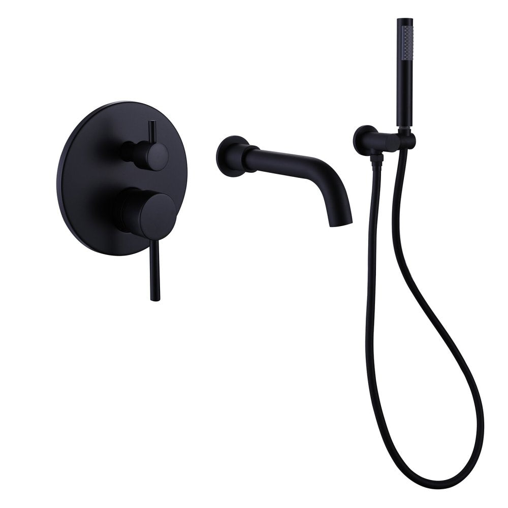 2-Handle Tub Spot Wall Mount Rain Mixer Shower Faucet Tub and Shower Faucet with Hand Shower in Black Valve Included