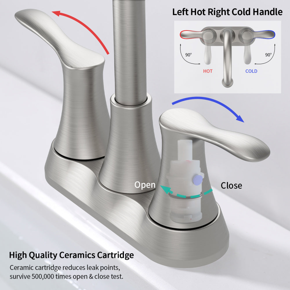 Bathroom Faucet Brushed Nickel, 4&quot; 2-Handle centerset basin faucet with Pop-up Drain &amp; Supply Lines 11