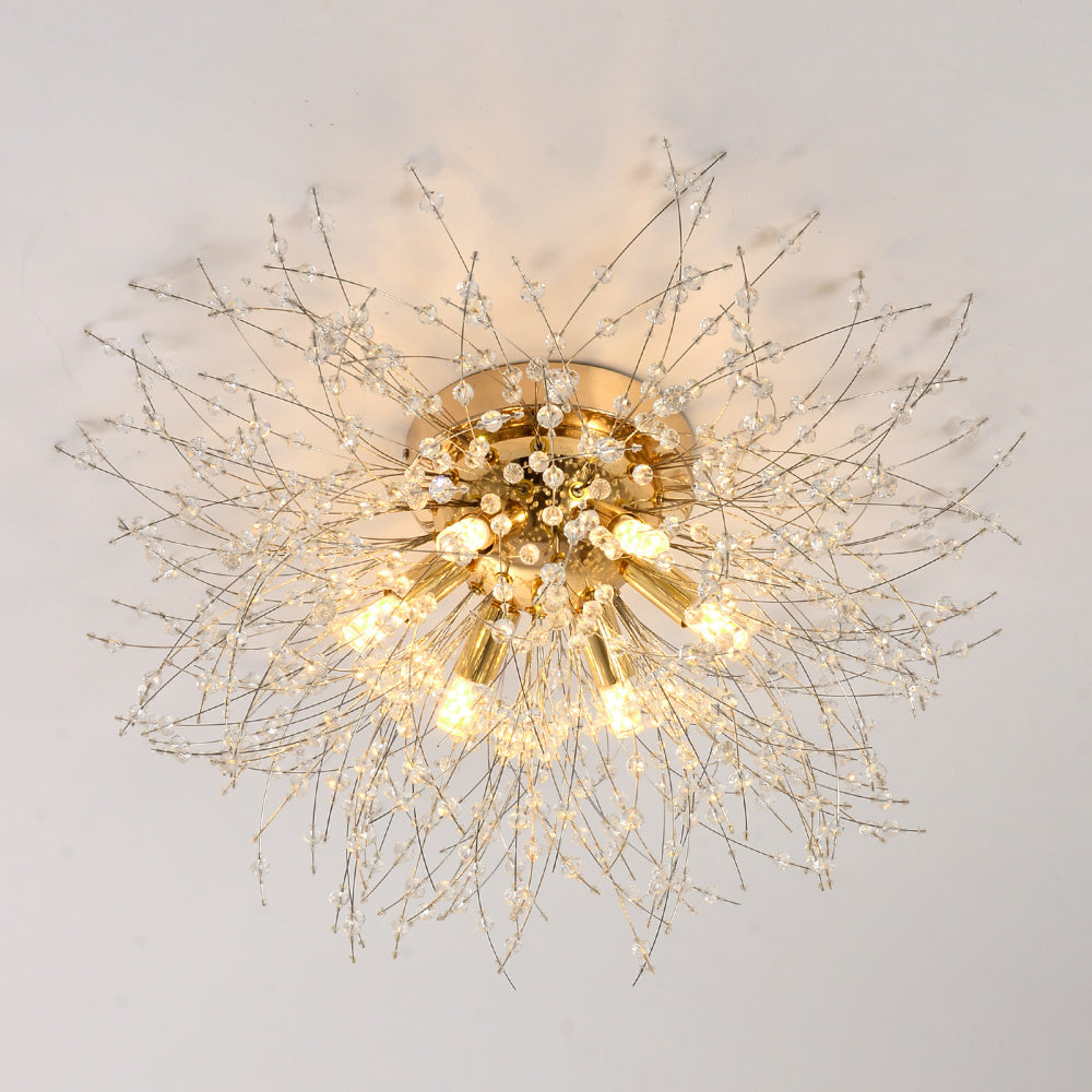 Crystal Flush Mount Ceiling Light, Modern Sputnik Firework Close to Ceiling Lamp