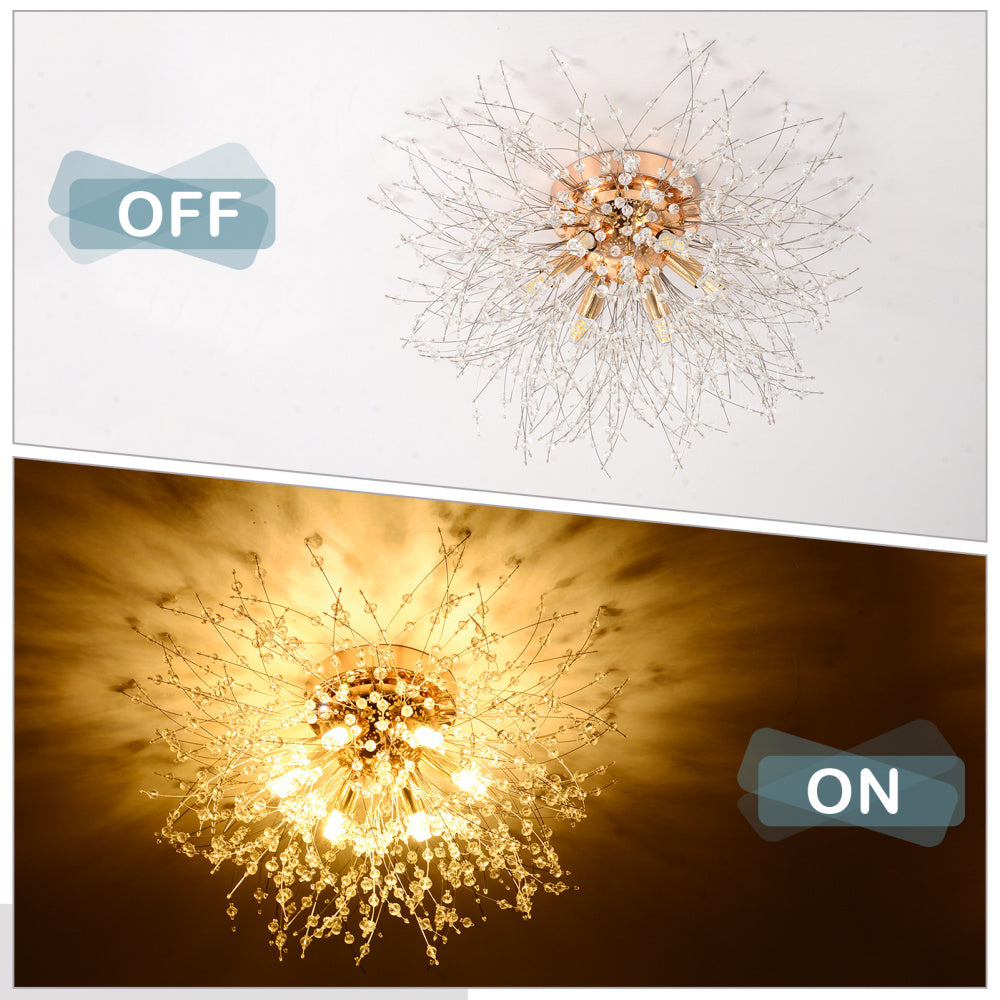 Crystal Flush Mount Ceiling Light, Modern Sputnik Firework Close to Ceiling Lamp