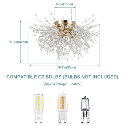 Crystal Flush Mount Ceiling Light, Modern Sputnik Firework Close to Ceiling Lamp