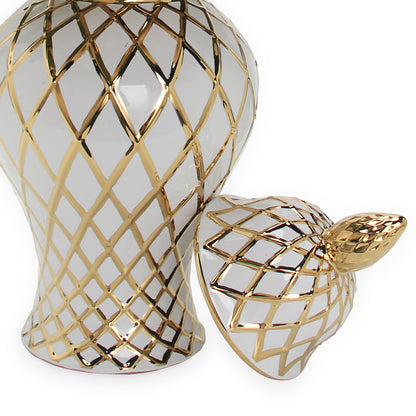 White and Gold Ceramic Decorative Ginger Jar Vase