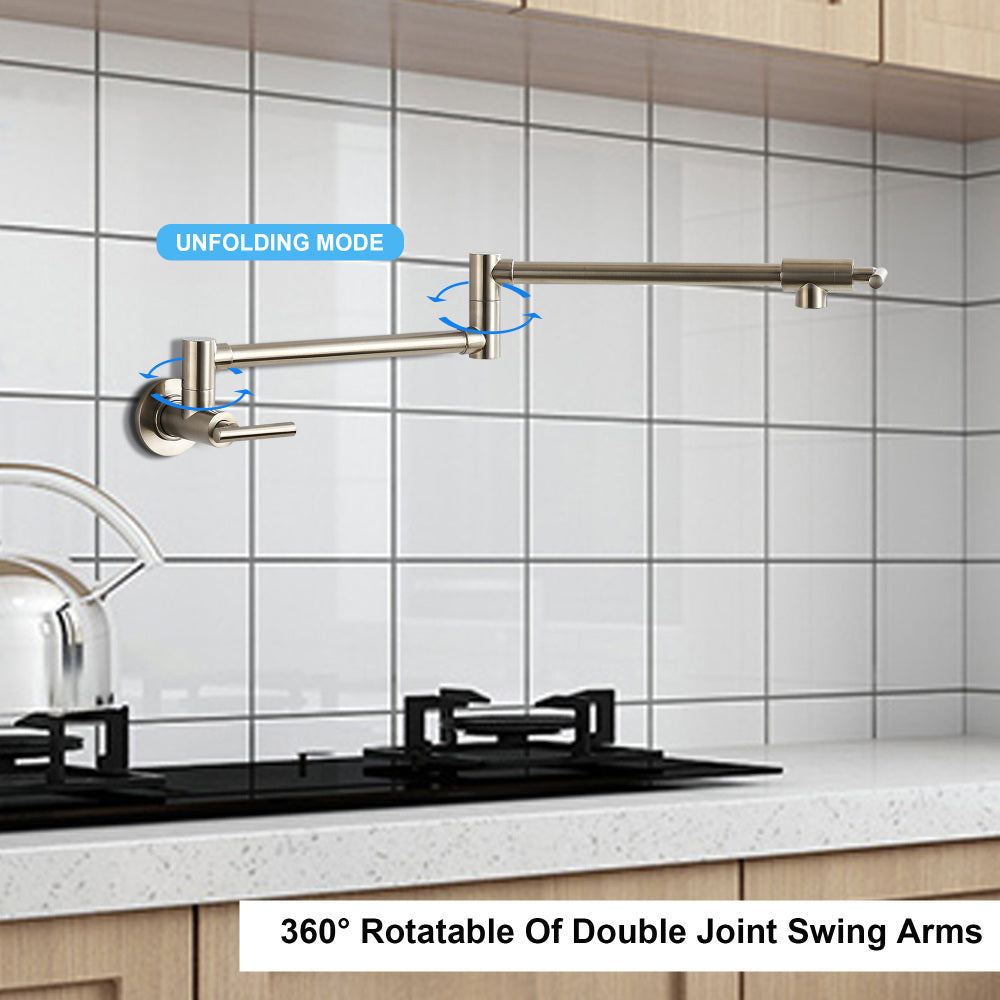 Pot Filler Faucet, Modern Brass Pot Filler Two-Attachment Wall Mount Folding Kitchen Pot Filler Swing Arm