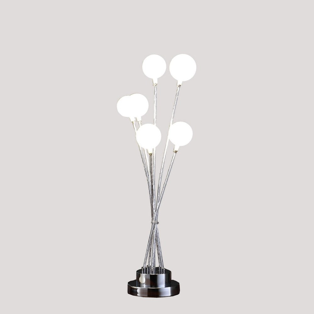 27.5&quot; In 6-Light Acrylic Globe Aluminun Led Chrysanthe Silver Chrome Metal Table Lamp