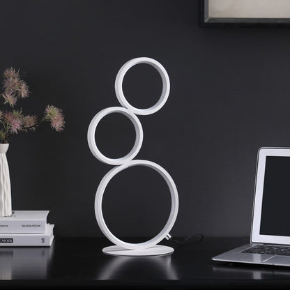 17&quot; In 3-Ring Shaped Odu White Led Minimalist Metal Table Lamp