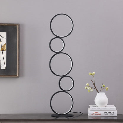 Else Nordic 5-Ring Shaped Matte Black Led Metal Table Lamp