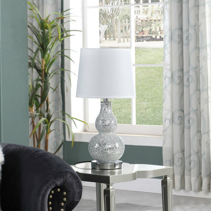 Mirror Glass Mosaic Silver Chrome Polyresin Table Lamp