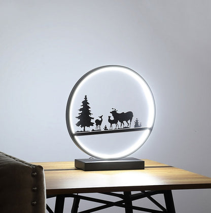 Deer Family Led Black Table Lamp