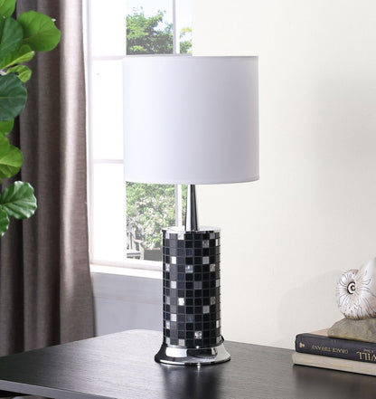 24&quot; Jon Chrome Bohemian Black Glass Mosaic Modern Pillar Table Lamp