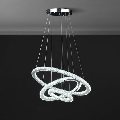 Adjustable Height Else Medium Triple Hoop Modern Crystal Stainless Pure White Color Led Remote Control Dimmer Chandelier