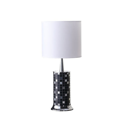 24&quot; Jon Chrome Bohemian Black Glass Mosaic Modern Pillar Table Lamp