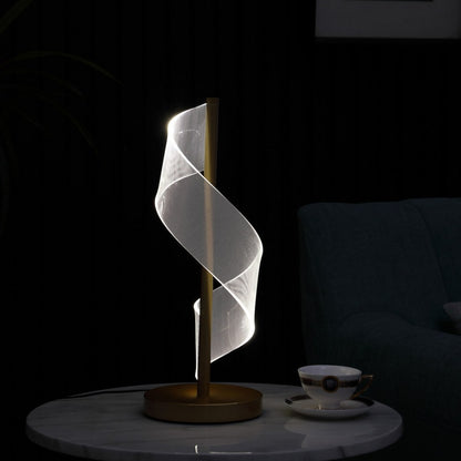 Dinamo Modern Wave Swirl Acrylic Led Brushed Gold Table Lamp