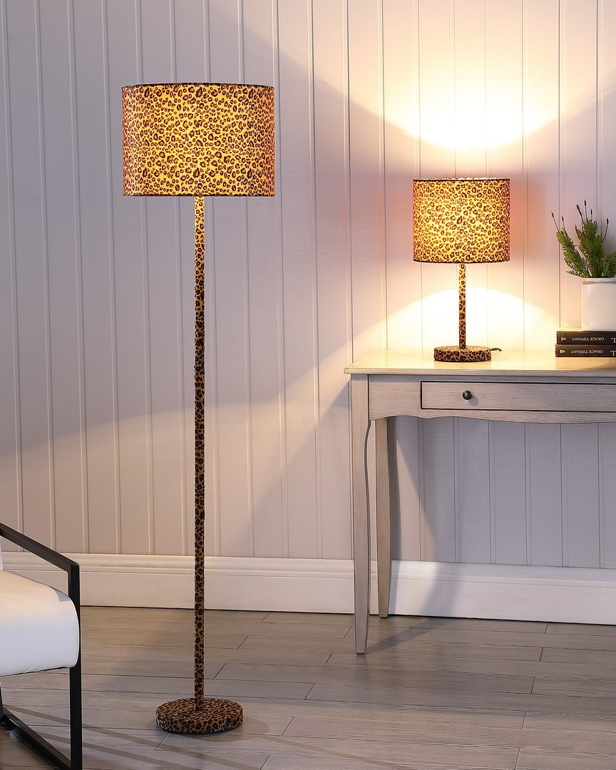 Faux Suede Leopard Print Floor Lamp