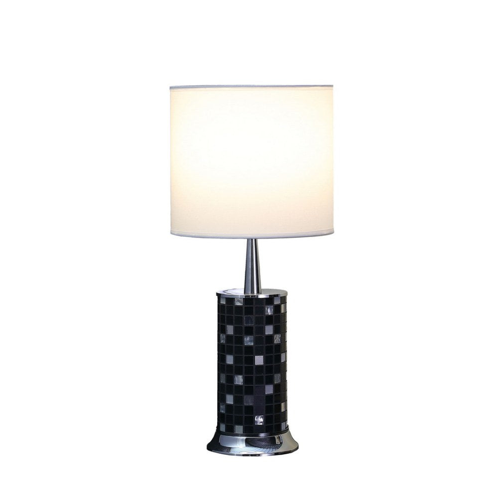 24&quot; Jon Chrome Bohemian Black Glass Mosaic Modern Pillar Table Lamp