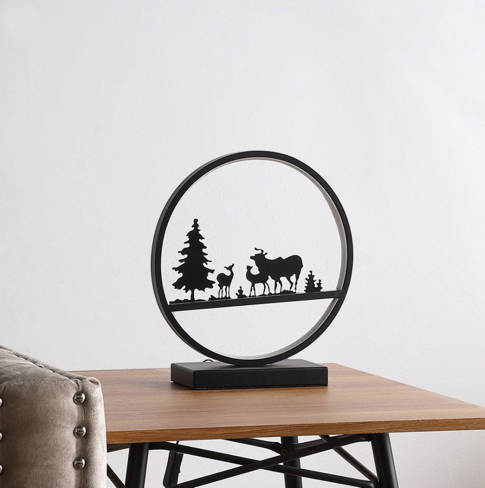 Deer Family Led Black Table Lamp