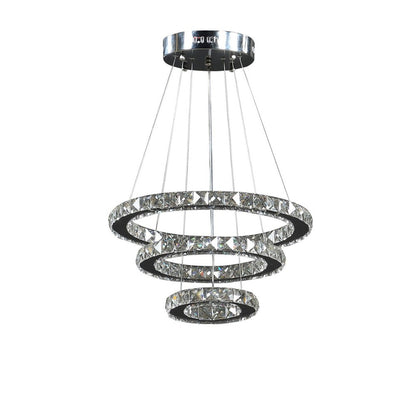 Adjustable Height Alva Large Triple Hoop Modern Crystal Stainless Pure White Color Led Remote Control Dimmer Chandelier