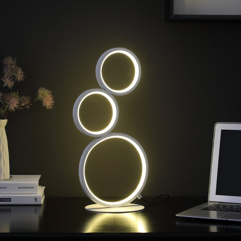 17&quot; In 3-Ring Shaped Odu White Led Minimalist Metal Table Lamp