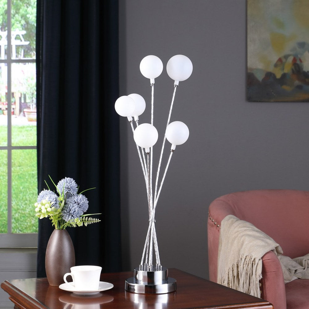 27.5&quot; In 6-Light Acrylic Globe Aluminun Led Chrysanthe Silver Chrome Metal Table Lamp