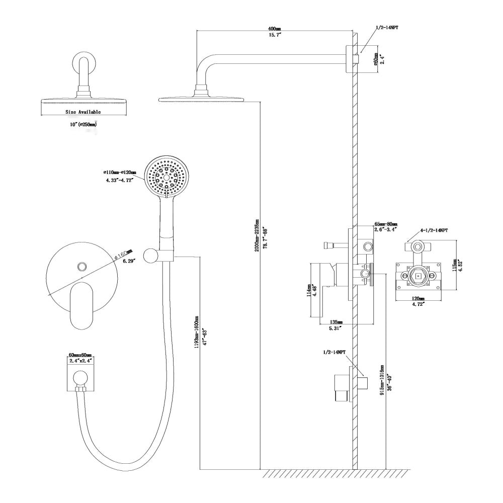 Rain Shower Head Systems, Dual Shower Heads, Brushed Nickel,Wall Mounted shower