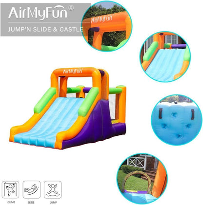 AirMyFun Inflatable Bounce House, Jumping Castle with Water and Slide, Inflatable Bouncer with Air Blower, Water Spray for Summer Time, Idea for Kids (Water Park)