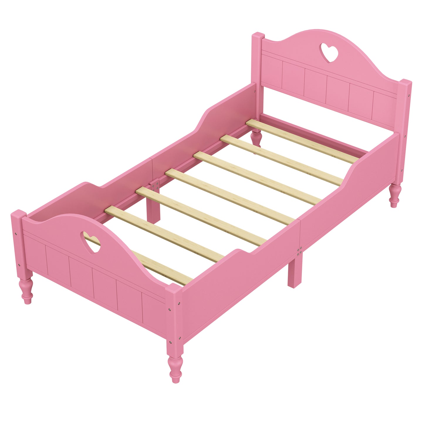 Girl&#039;s Love Princess Bed Macaron Twin Size Toddler Bed with Side Safety Rails and Headboard and Footboard , Light Pink