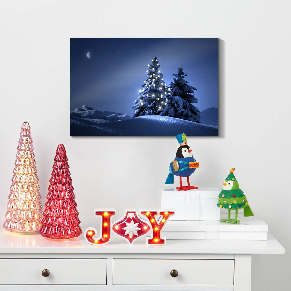 Framed Canvas Wall Art Decor Painting For Chrismas, Lighted Pine Tree at Night  Chrismas Gift Painting For Chrismas Gift, Decoration For Chrismas Eve Office Living Room, Bedroom Decor-Ready To Han