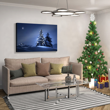 Framed Canvas Wall Art Decor Painting For Chrismas, Lighted Pine Tree at Night  Chrismas Gift Painting For Chrismas Gift, Decoration For Chrismas Eve Office Living Room, Bedroom Decor-Ready To Han