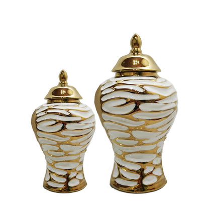 Charming White and Gold Ginger Jar with Removable Lid