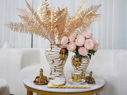 Charming White and Gold Ginger Jar with Removable Lid