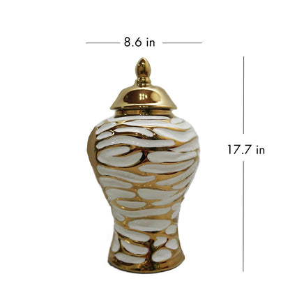 Charming White and Gold Ginger Jar with Removable Lid