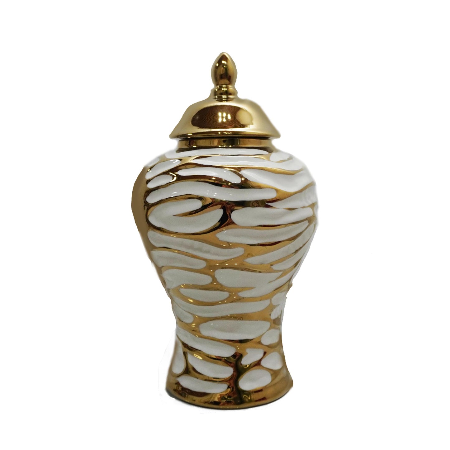 Charming White and Gold Ginger Jar with Removable Lid