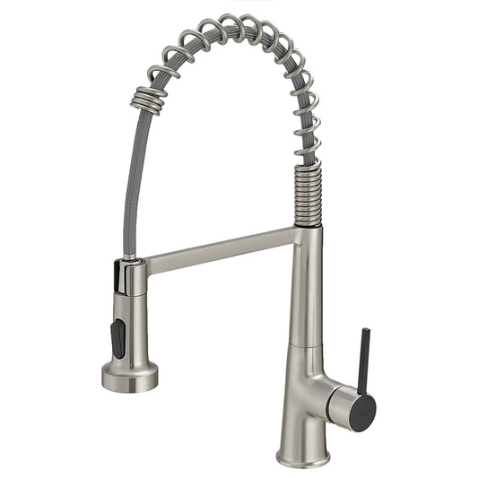 Faucet for Kitchen Sink, Brushed Nickel Kitchen Faucet with Pull Down Sprayer,  Modern Commercial Spring Pull-Out Kitchen Sink Faucet