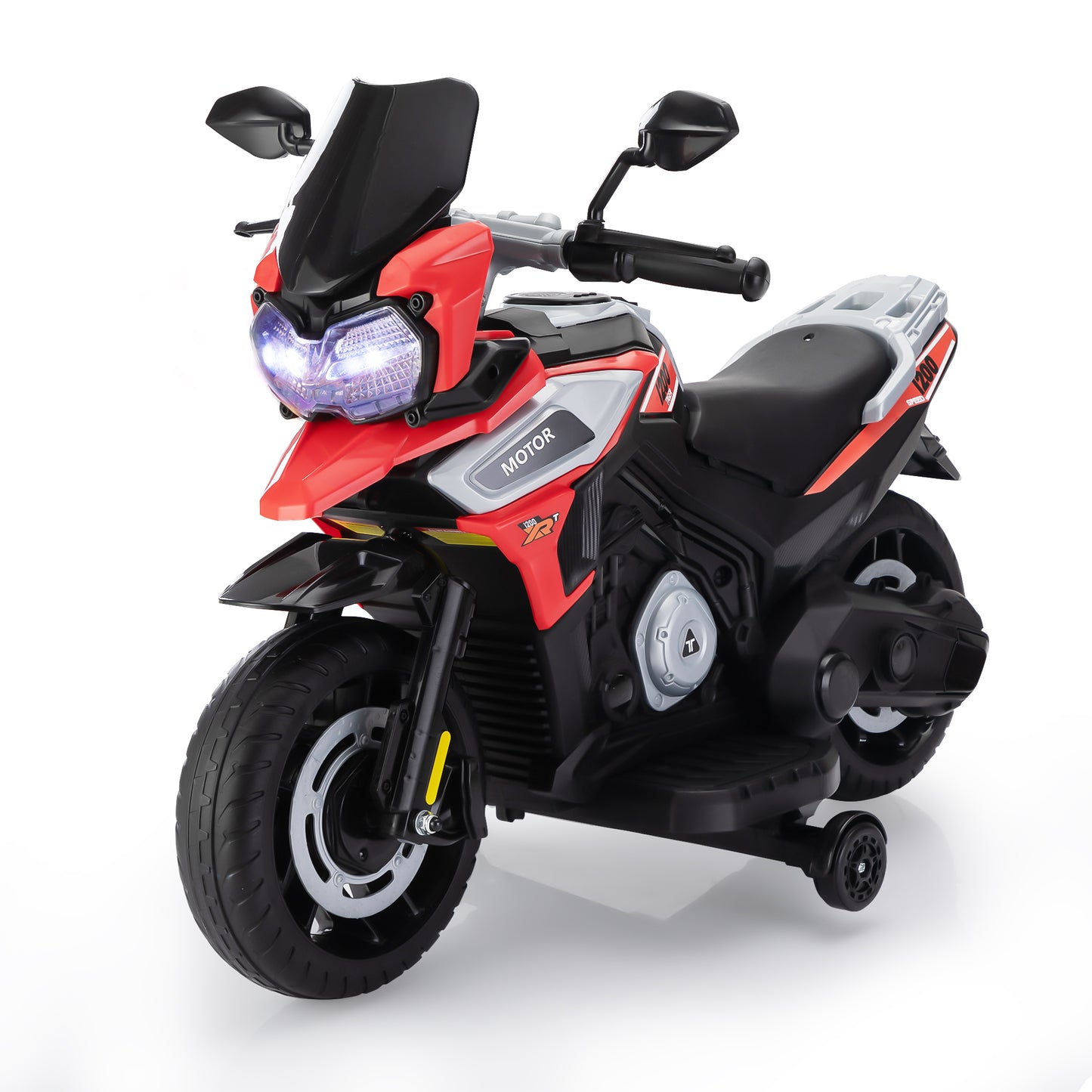 12V Off road Motorcycle , Electric Motor Toy Bike with Training Wheels for Kids 3-6, - Red