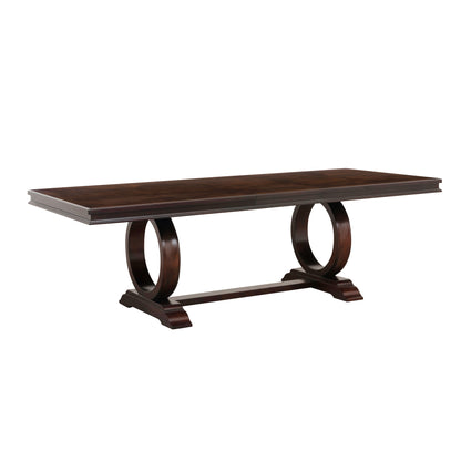 Modern Traditional 1pc Dining Table with Self Storing Extension Leaf Dark Cherry Finish Ring Shape Base Dining Furniture