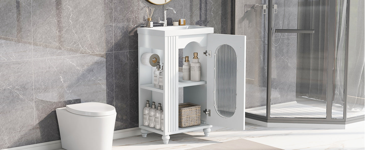 20&quot; Bathroom Vanity with Sink, Bathroom Vanity Cabinet with Two-tier Shelf, Adjustable Shelf, Solid Wood and MDF, White